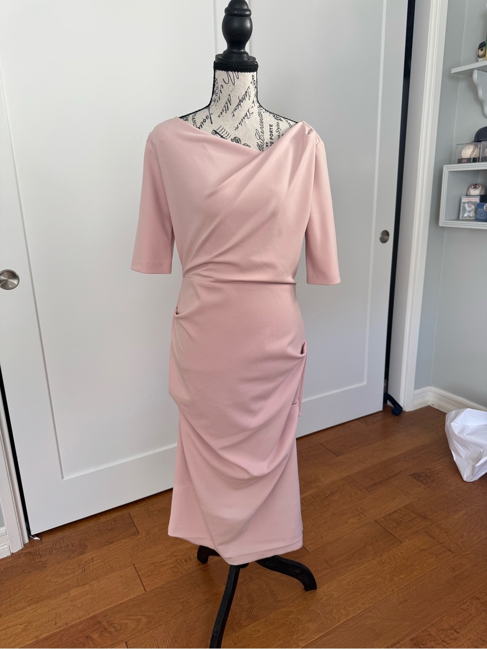 Joseph Ribkoff “Rose” blush pink Draped Midi Dress